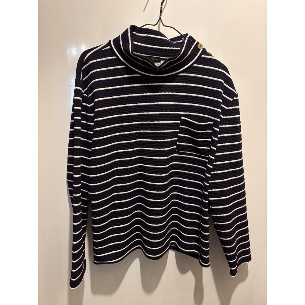 Talbots Size XL Black And White stripes Buttons At Shoulder Pit To Pit 22" L 23"